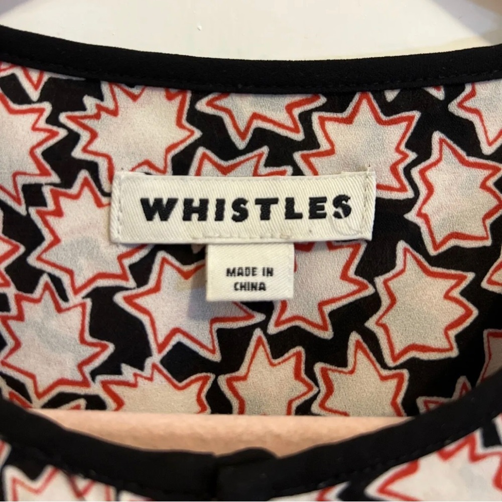 Whistles Black White Red Star Frilled Yoke Chiffon Blouse UK8 - Picture 3 of 7